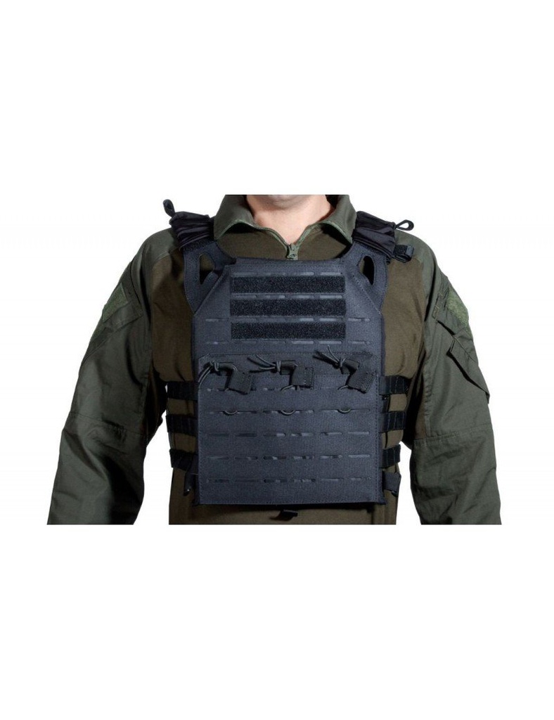 CHALECO PLATE CARRIER CORTE LASER NEGRO V18 + 2 PLACAS DE PORTECCIÓN DUMMY