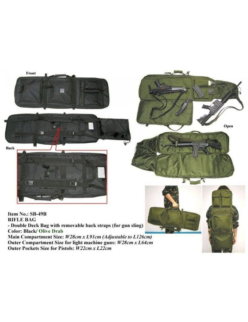 MIL-FORCE DOUBLE DECK RIFLE BACKPACK 92CM-126CM SB-49B NEGRA